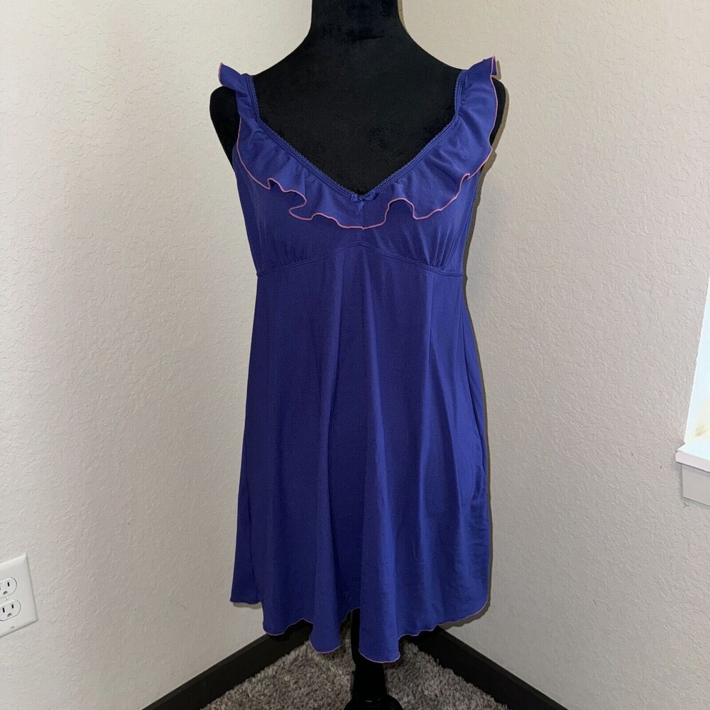 Smart &‎ Sexy Sleep Dress Women's XL Purple 100% Nylon Ruffle Sweetheart Neck